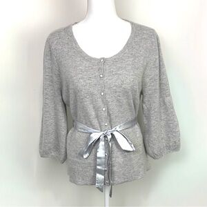 Sarah Spencer Women XL Wool Angora Cardigan Satin Buttons Puff Sleeve Preppy